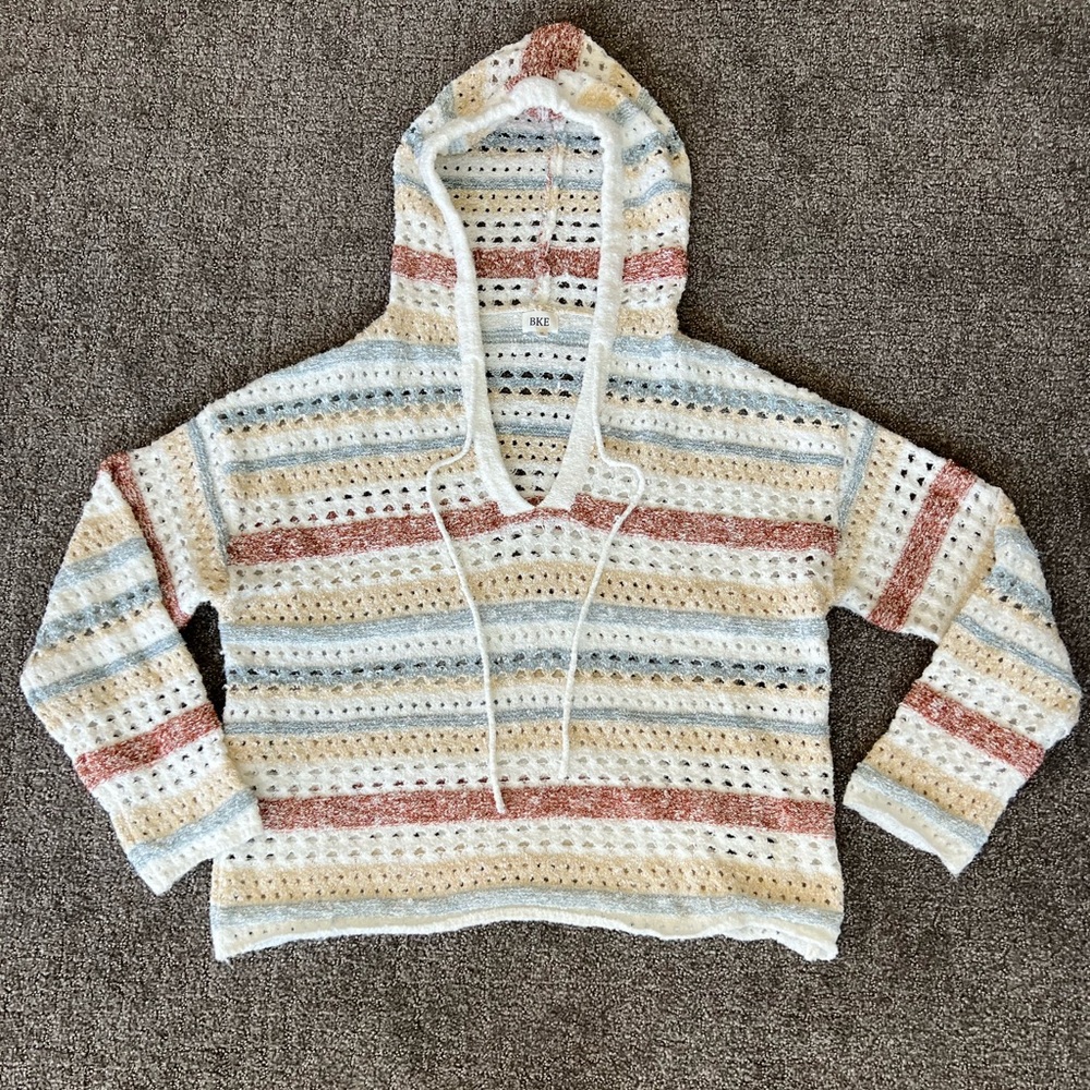 BKE Striped Pointelle Hooded Sweater Women’s Size Medium
